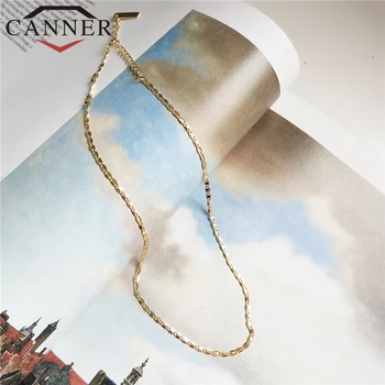 CANNER 925 Sterling Silver Choker Enkelt Halsband Kvinnliga Kort Halsband i Guld Färg Eleganta Kvinnor Kedja till Hals FO