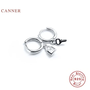 CANNER 925 Sterling Silver Örhängen För Kvinnor Personlig Key Lock Örhängen Ringar Zirkon koreanska Pendientes Silver Guld Smycken