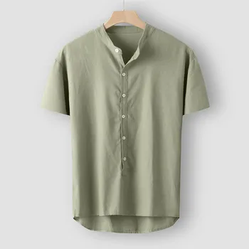 Casual Kort ärm Shirt män män s tröja Camisa Baggy Bomull Linne Fast Knappen Manliga Blus Toppar Streetwear Camisa masculina