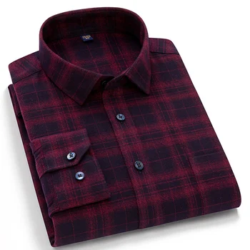 Casual Rutiga Skjortor för Män långärmad Hösten Mens Rutiga Skjorta 2020 Fritid Manliga Overshirt bröstficka Regular Fit Nya