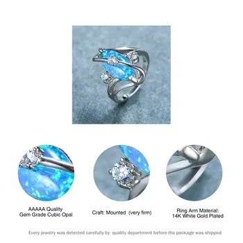 Charm Kvinnliga Blue Leaf Opal Smycken Klassiska Silver Ringar Till Kvinnor Klassiska Runda Kristall Sten Förlovningsring