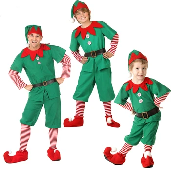 Christmas Elf Maskerad Familj Jul Roll Att Spela Outfit Gröna Santa Claus Prestanda Kläder Fancy Dress Barn Vuxna