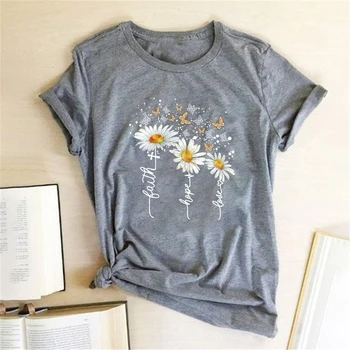 Chrysanthemum Butterfly Print Kvinnor T-shirt Kort Ärm Casual Sommaren T-shirt Femme Graphic Tee Shirt för Dam Ropa De Mujer