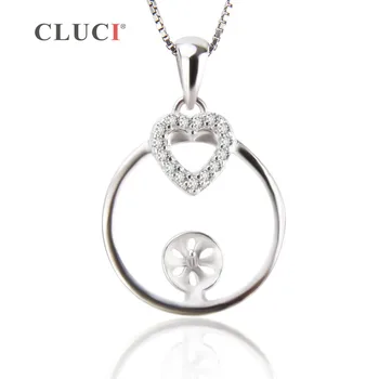 CLUCI 925 Sterling Silver glittrande hjärta Hängande Montering för Kvinnor Pärla Halsband Gör födelsedag eller bröllop smycken SP208SB