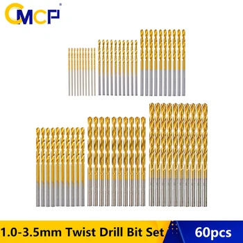 CMCP 60st HSS 1/1.5/2/2.5/3/3.5 mm Twist Drill Bit Set Titan ruket Mini Borr För Trä, Plast Mjuk Metall Gun Borr
