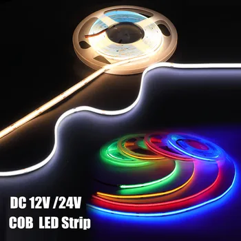 COB LED-Strip Ljus DC12V 24V varm/naturliga vita/röda/blå/gröna med Hög Densitet FOB Linjära Band Flex Tejp Dimbara LED-Ljus