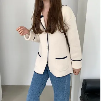 Comelsexy Koreanska Casual Mångsidig Passar Kavajslag Doft Stickad Cardigan 2020 Nya Kvinnliga Hösten Enda Breasted Sweater Coat