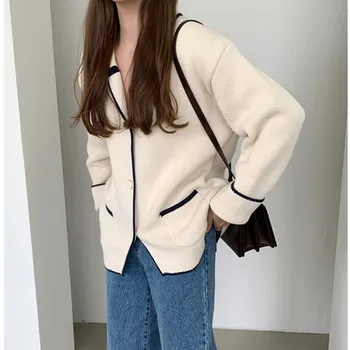 Comelsexy Koreanska Casual Mångsidig Passar Kavajslag Doft Stickad Cardigan 2020 Nya Kvinnliga Hösten Enda Breasted Sweater Coat