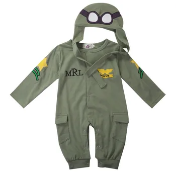 Cool Baby Barn Pojke Flickor Lång Ärm Bomull Sparkdräkter+Hatt Jumpsuit pilot Kläder Kläder 6-24M