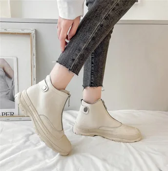 COOTELILI Kvinnor Stövlar Skor 2020 Mode Patent Läder med 4,5 cm Häl, Runda Tå Stövlar För kvinnor Lace Skor Botas Mujer 35-39