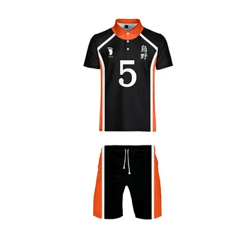 Cosplay Volleyboll Anime Haikyuu Jersey T-Shirt och Shorts Sudadera Sportwear Korta Byxor Haikyuu Karasuno Jersey Uniform Team