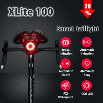 Cykel-bakljus xlite100 intelligent induktion broms mountain bike ljus usb-laddning road bike natt ridning taillights