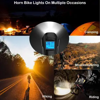 Cykel Främre Ljus Set Vattentät USB-Laddningsbara Smart Pannlampa Med Horn LED Cykel Lampa Cykling Ficklampa hastighetsmätare