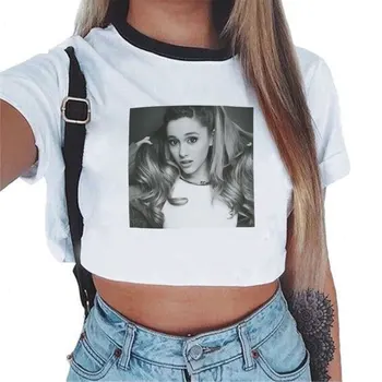 CZCCWD Nya Sommaren 2019 Mode för Kvinnor Tshirt Streetwear Hipster Crop Top Kvinnor Ariana Grande T-Shirt Fritid O-neck Shirt Ulzzang