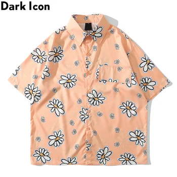 Daisy Full Tryckt Hawaii Skjorta Män Kvinnor Falska Pocket Streetwear Män Shirts Kortärmade Skjortor för Man