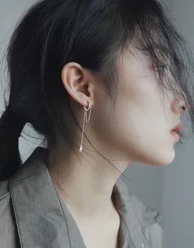DAIWUJAN INS Cool Geometriska Zirkon Hängande Runda Örhängen för Kvinnor koreanska Lång Tofs Enda Örhänge 2020 Punk Smycken