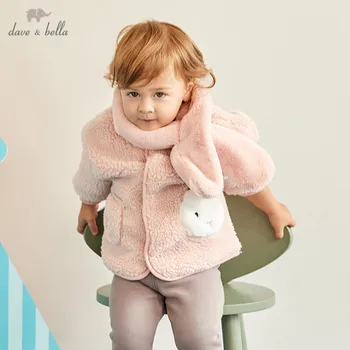 DBJ11705 dave bella vintern baby unisex tecknat päls spädbarn jacka med halsduk barn av hög kvalitet päls barnen vadderad gång-och ytterkläder
