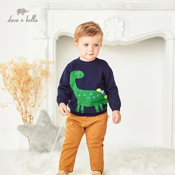 DBJ15112 dave bella vintern avslappnad baby boys Jul tecknade dinosaurie stickad tröja kids fashion barn boutique toppar