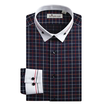 DEEPOCEAN Pläd Män Shirt för Män långärmad Bomull Mode Smal koreanska Business Casual Skjorta
