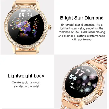Diamantbesatt Smart Klocka 2020 Kvinnor Härlig Stål Klockor IP68 Vattentät Armband puls LW20 Smartwatch Eller För Älskare