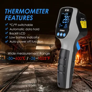 Digital Infraröd Termometer -50~600C Laser Temperatur Mätare Gun Digital LCD-Industriella Offentlig Laser Industriell Termometer