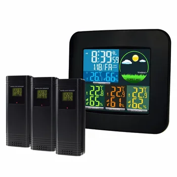 Digital väderstation Termometer & Hygrometer 6 Sorters Väder Prognos 3 Trådlös Sensor med Väckarklocka DCF MSF RCC