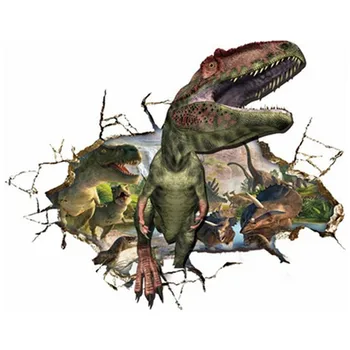 Dinosaurie 3d trasiga väggen klistermärken vinyl Jurassic Världen vattenfall landskap affisch väggmålning heminredning golv tapeter 90*60 cm