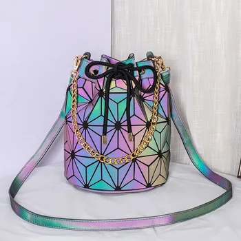 DIOMO Geometriska Reflekterande Lysande Bucket Bag Kvinnor Fashion Designer Handväskor Hög Kvalitet Crossbody axelväskor för Flickor