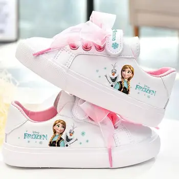 Disney flickor frysta prinsessan vit Båge canvas skor icke-slip mjuk botten sport casual skor för flicka eller