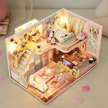 Diy-Doll House Blomma Story House Princess Room Handgjorda Creative Assembly Huset Modell Födelsedag Eller alla Hjärtans Dag Present