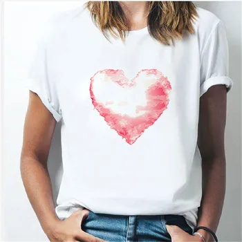 Dlrn Vacker Blommig Hjärtat Ut T Shirt Söt Kawaii Sommaren Vit T-shirts Present på alla Hjärtans dag För Flickor Damer koreansk Stil Tee Toppar