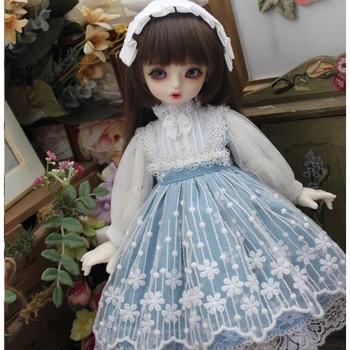 Doll klänning blå färg lace dress BJD-docka klänning + hår band till 1/3-1/4 1/6 BJD SD-DD 1/6 Blyth doll klänning docka med tillbehör