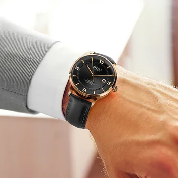 DOM Nya lyxiga affärer för män automatiska mekaniska klockor, casual mode trend safir vattentät underhud kalender