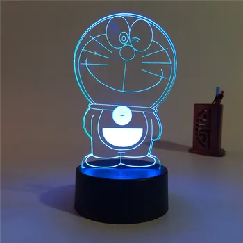 Doraemon 3D-Stereo Vision Lampa Akryl 7 Färg Ändra USB-Sovrum Säng Nattlampa Kreativa skrivbordslampa barnens Eller déco-maison