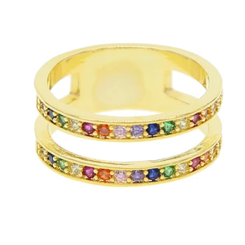 Dubbel Cirkel, Ring För Finger Ringar Romantisk Kärlek Guld fylld rainbow cz Damer vigselringar av Hög Kvalitet gnistor cz Smycken