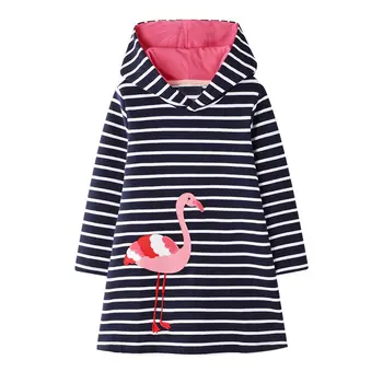 DXTON Bomull Flickor Vinter Klä Flamingo Barn Klänning För Flickor Kostym Barn Bomull Hooded Flickor Klä Rand Barn Vestidos