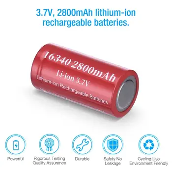 EBL 2800mAh CR123A Batterier 16340 Uppladdningsbart Li-ion-Batteri med Smart Laddare Mycket