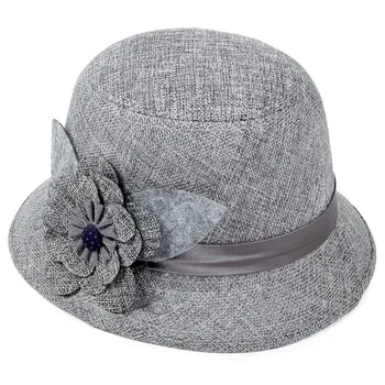 Elegant Fedoras Kvinnor linne solskydd hat Vintage Lin Blomma Kubb Kubb Cap Bowknot Fedoras Bomull Kyrkan Bucket Hat 11.2