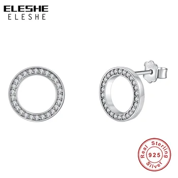 ELESHE Lyx Runda Zircon Kristall Örhängen Eleganta Örhängen i 925 Sterling Silver Smycken för Kvinnor Smycken Örhänge