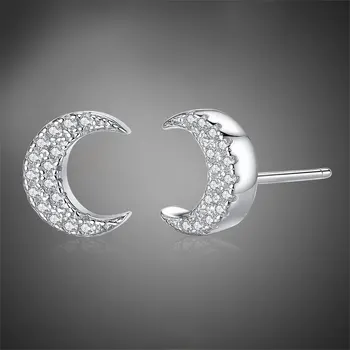 ELESHE Nya Crystal Half Moon Örhängen för Kvinnor i 925 Sterling Silver Örhängen Mode Smycken 2018