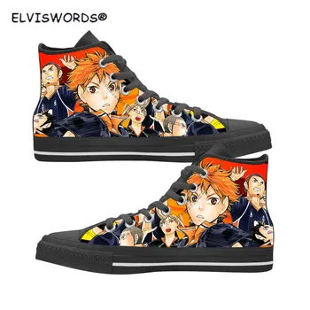 ELVISWORDS Haikyuu!! Japansk Anime Haikyuu Karasuno Mönster Classic Män Lace-Top Vulkaniserat Flats Skor Walking Skor