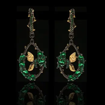 Emerald Droppformade Micro Zirkon Två Färger Långa Örhängen Kvinnor Örhängen Engagemang Örhängen Som Är Speciellt Utformade För Flickor