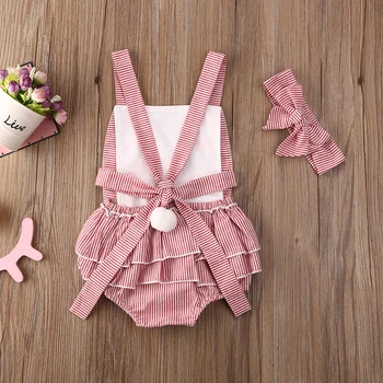 Emmababy Nyfödda Baby Girl Kläder Påsk Kanin Ut Stripe-Backless Romper Jumpsuit Pannband 2st Outfits Sunsuit Kläder