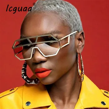 En stycken stora Solglasögon för Kvinnor Varumärke Designer 2019 Kvinnliga Överdimensionerade solglasögon för Kvinnor Tydlig Skugga Fyrkantiga Solglasögon