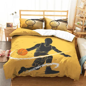 En Sängkläder Set 3D-Utskrivna Påslakan bäddset Sport Basket hemtextil till Vuxna Sängkläder med Örngott #LQ15