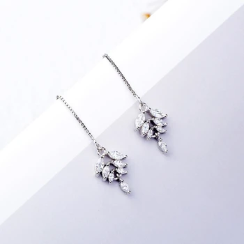 Enda Minne Allergivänligt Frisk Enkla Crystal Lång Tofs 925 Sterling Silver Mode Kvinnliga Smycken Örhängen SEA477