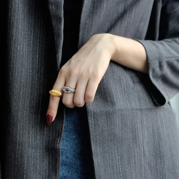 Enkel, Icke-Mainstream S925 Sterling Silver Geometriska Ring Kvinnliga Ins Normcore Style Open Luxation Oval Index Finger Ring