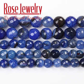 Facetterade natursten Navy blue Dragon Ven Agates Lösa Pärlor för Smycken Gör Charm Tillbehör DIY-Armband 15