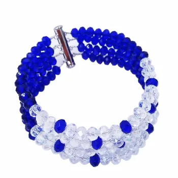 Fantastiskt! Royal Blå Transparent Crystal Beaded Nigerianska Bröllop Afrikanska Pärlor Smycken Set för Kvinnor Flickor 5L-ZJ009