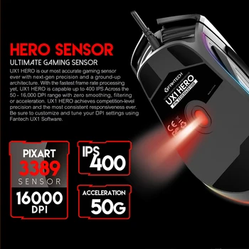 FANTECH UX1 Gaming Mouse 16000 DPI Justerbar Knapp 8 Makro Yrke Spel Mus RGB-Mus-USB För CS PUBG Musen Gamer